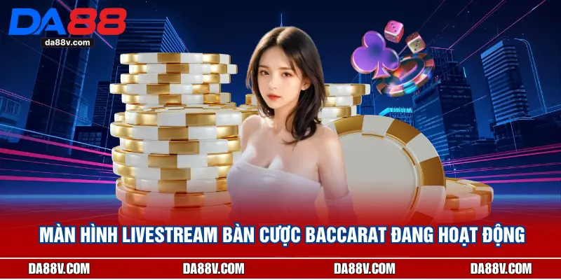 Màn hình livestream bàn cược baccarat đang hoạt động