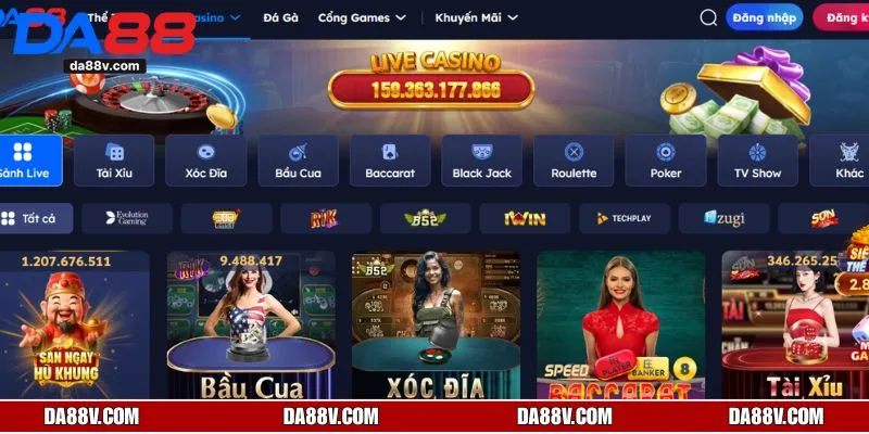 Live casino DA88 sảnh chơi nổi bật hàng đầu hiện nay
