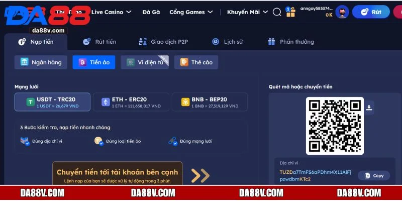 Người tham gia cần chọn cổng nạp tiền phù hợp với nhu cầu cá nhân